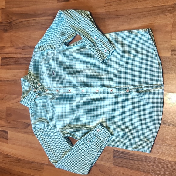 Vineyard Vines Other - Vineyard Vines Boys Whale Green & White Gingham Button Down Shirt, Size L (16)